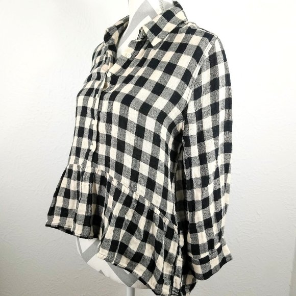Trovata Chrissy Peplum Buffalo Check Shirt Size S - Picture 2 of 4